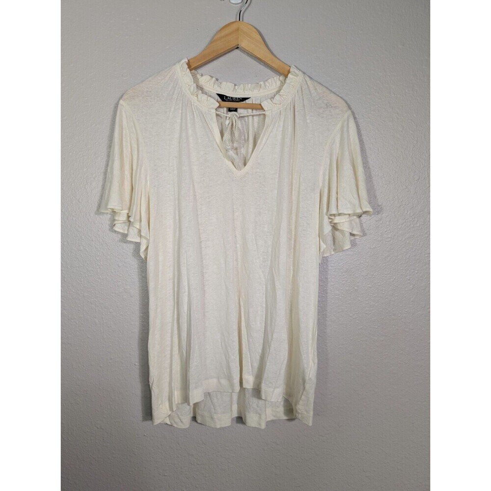Ralph Lauren Black Label Linen Blend Flutter Sleeve Top XL